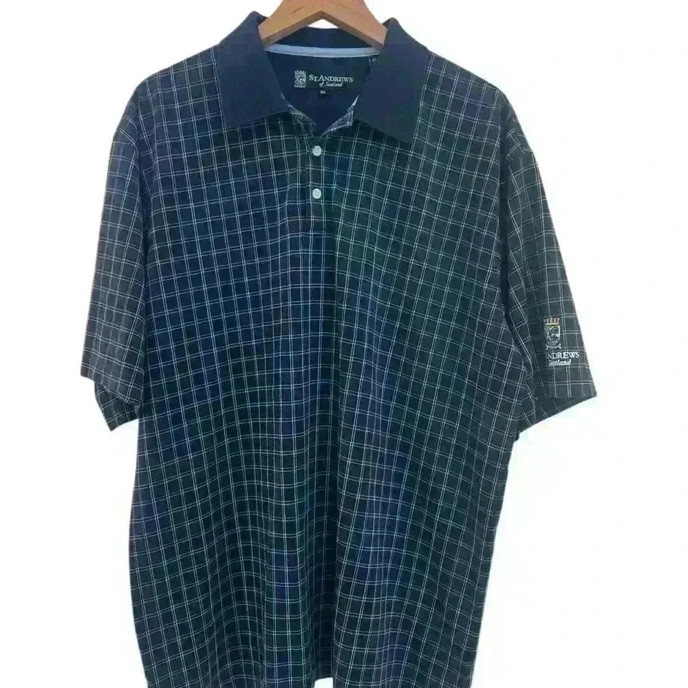 St. Andrews of Scotland Blue and White Checkered Golf Polo Shirt